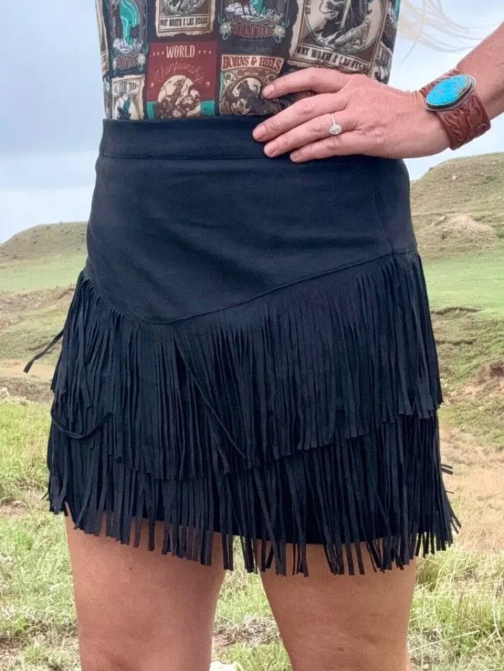 NWT Saints & Hearts Black Fringe Suede Mini Skirt - Women Small